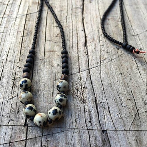 Androgyny Necklace In Matte Black And Dalmatian Jasper
