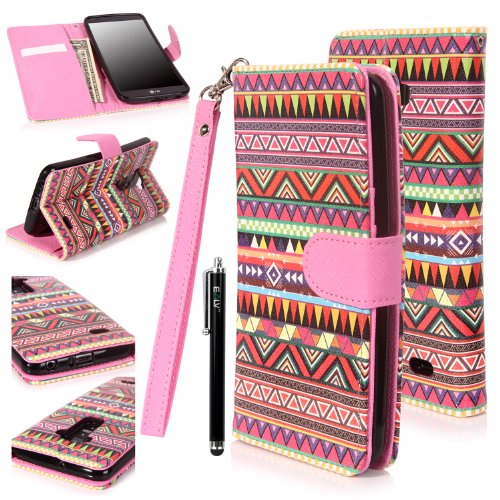 LG G Flex, E LV LG G Flex D959 / D950 / LS995 Deluxe Tribal Print PU Leather Flip Wallet/Purse Case Cover for G Flex D959 / D950 / LS995 with 1 E LV Stylus - TRIBAL