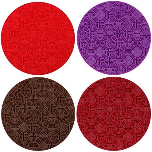 Silicone Trivet,placemat,pot Holder,jar Opener,spoon Rest and Garlic Peeler (Set of 4) Non Slip,flexible,durable,heat Resistant Hot Pads (Marsala(Dark Red)+Red+Coffee+Purple, 4)