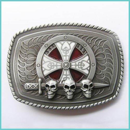 Brand:choi New Western Triple Skull Biker Iron Cross Enameled Sword Belt Buckle 3d-036