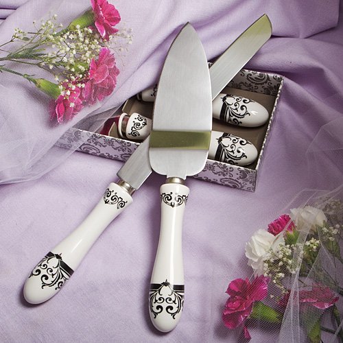 Distinctive Damask Porcelain Collection Cake Knife and Server Set