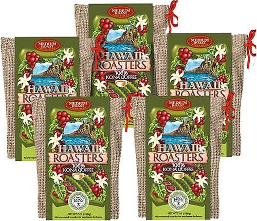 Award Winning Farm-Roasted 100% Kona Coffee, Whole Bean, Medium Roast 5 7 Oz Bags