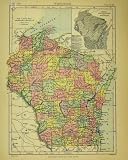 1888 MAP WISCONSIN AMERICA GEOLOGICAL MAP BRITANNICA