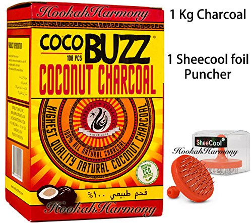 108 Starbuzz Cocobuzz Natural Coconut Shell Charcoal Coal Shisha Hookah Sheecool Foil Puncher