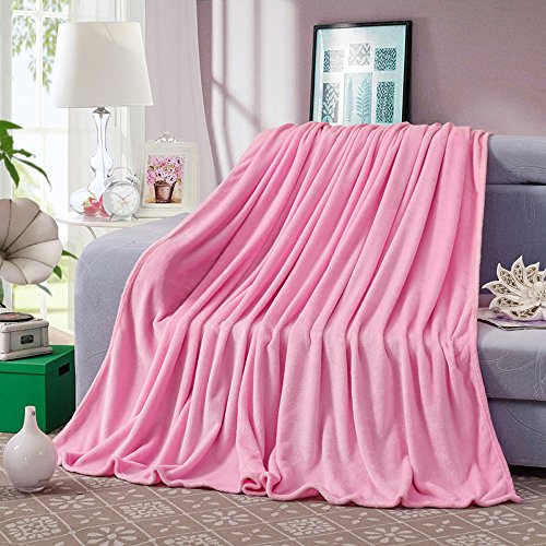 ShineMoon All Season Collection Solid Color Thermal Flannel Fleece Large Full/Queen Size Lightweight Bedding Sofa Blankets and Sheets Garden Chair Cover (150x200cm, Pink)
