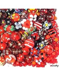 Art and Craft Supply: eCrafty EC-2054 Jewelry Makers Lampwork Glass and Crystal Beads Mix, Red Floral - eCrafty