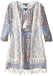 Girls Scoop Neck Lace-Up Rayon General Print Shift Peasant Dress 