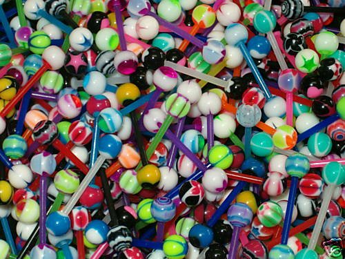 Body Accentz™ 10 Flexible Acrylic Tongue Ring 14g Assortment