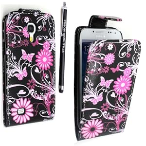 SAMSUNG GALAXY S4 MINI i9190 NEW BUTTERFLY PU LEATHER MAGNETIC FLIP CASE COVER POUCH + FREE STYLUS