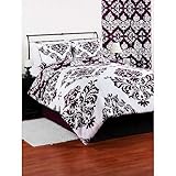 Purple White Damask Toile Reversible Full Size Comforter Set Shams
