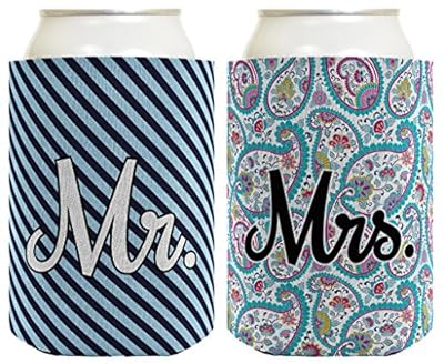 Wedding Coolie Mr Mrs Paisley Stripe Multi Pack Can Coolie Drink Coolers Coolies