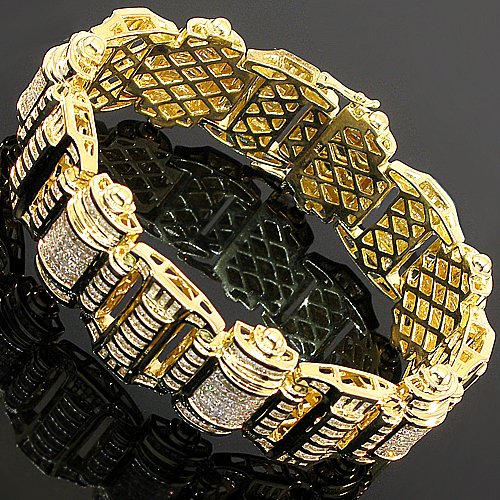 14K Yellow Gold Mens Diamond Hip Hop Bracelet 