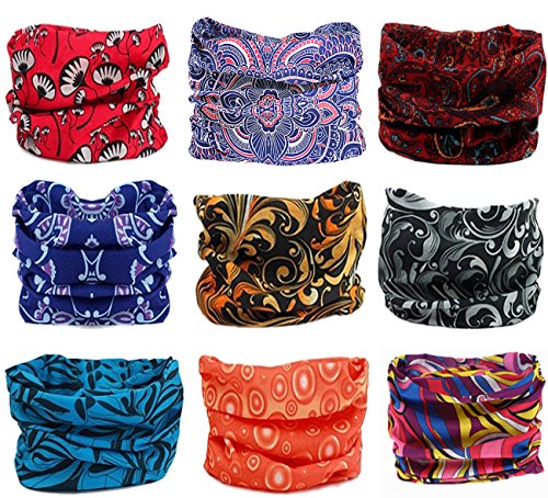 Pack of 9PCS, Outdoor Multifunctional Sports Magic Scarf, Magic Bandanas Tube, Seamless Scarf, Collars Muffler Scarf Face Mask, High Elastic Magic Headband with Uv Resistance, Headscarves, Headbands (Flora Print 15)