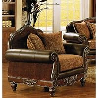 Armrest Sofa Chair - Traditional Espresso and Beige Color