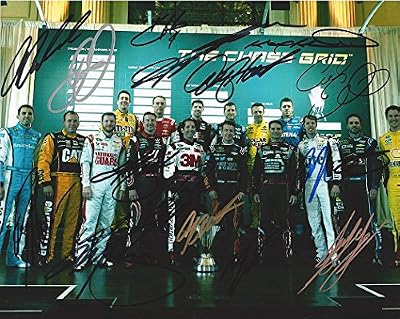 16X AUTOGRAPHED 2014 CHASE FOR THE SPRINT CUP PLAYOFF (Richmond Race) Group Picture Signed NASCAR 8X10 Glossy Photo with COA (Signed By: Jeff Gordon, Dale Jr, Kasey Kahne, Kevin Harvick, Carl Edwards, Jimmie Johnson, Greg Biffle, Brad Keselowski, Joey Log