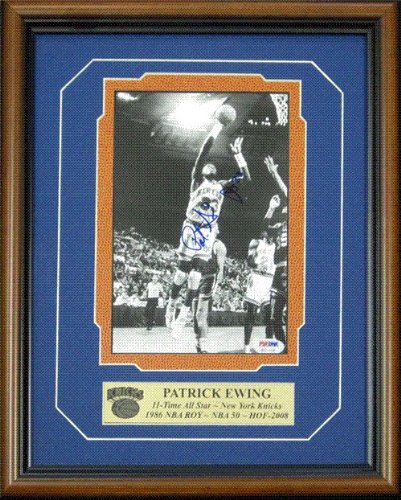 Patrick Ewing Autographed/Hand Signed New York Knicks Basketball Framed 8x10 Photo (PSA/DNA)