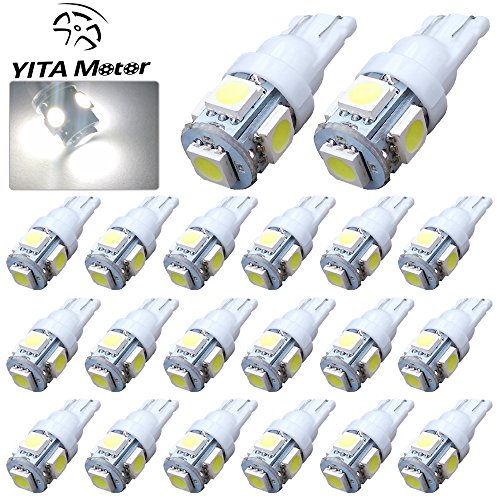 YITAMOTOR T10 Wedge 5050 5SMD White LED Light bulbs W5W 158 192 168 194(Pack of 20)