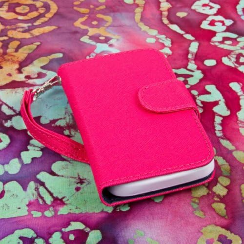 Alcatel ONETOUCH Evolve Case (5020T), MPERO FLEX FLIP Series Premium PU Leather Wallet [3 Pockets] Inner Flexible TPU Slim Fit Case for Evolve with Magnetic Flap & Hand Strap [Perfect Fit & Precise Port Cut Outs] - Hot Pink with Navy Blue Interior