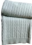 Homescapes - Cable Knit - Throw - Blue - 100% Cotton - 130 x 170 cm - Washable Sofa Throw or Bed Blanket