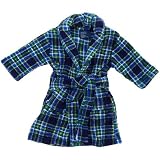 Navy and Green Plaid Plush Bath Robe for Toddler Boys