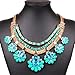 Lake Blue Rectangle Crystal Charm Graduated Flower Bib Vintage Style Necklace