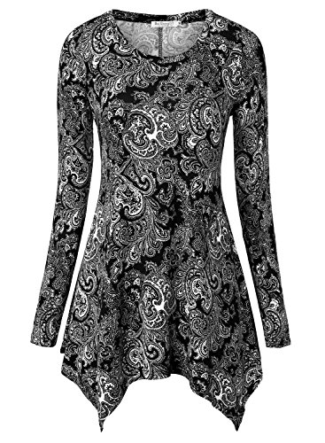 BAISHENGGT Women's Paisley Printed Handkerchief Hem Tunic Top