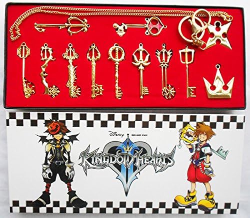 12pcs Kingdom Hearts 2 II Gold Keychain Key Blade Sora Necklace Pendant Set