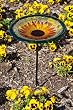 Sunflower Bloom Glass Birdbath with Stake