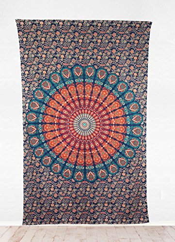 Inlakesh Mandala Tapestry (NEW 2015) 100% Cotton - For your Wall, Bedroom, Beach Throw, Meditation, Dorm Hanging - Style: Indian Buddhist Tibetan (mystic green)