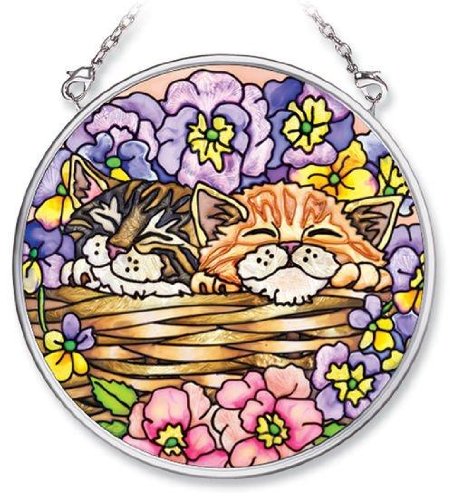 Amia 5482 Hand Painted Glass Suncatcher with Cat Design, 3-1/2-Inch Circle