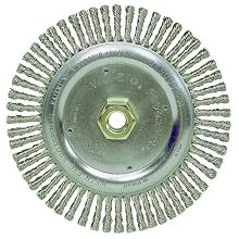 Weiler Dualife Narrow Face Wire Wheel Brush, Threaded Hole, Steel, Stringer Knotted, 6-7/8" Diameter, 0.020" Wire Diameter, 5/8-11" Arbor, 1-1/8" Bristle Length, 3/16" Brush Face Width, 9000 rpm