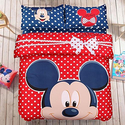 Environmental Reactive Printing Polyester 4Pcs Bedding Set Cute Cartoon Bedding Mickey Dot Design Duvet Cover Set Children Bed Sheets,Queen Size