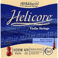 D'Addario Helicore 4/4 Size Violin Strings, 4/4 Size Set with Wound E String