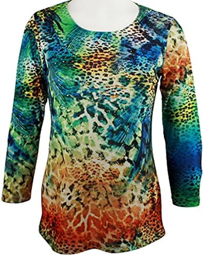 Impulse California - Animal Skin, 3/4 Sleeve Top with Subtle Rhinestone Accents