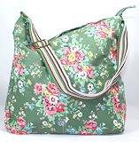 Kirsty Flower Bunch Print Slouchy Crossbody Bag in Vintage Green