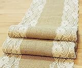 Natural Burlap Table Runner with Lace Wedding Decor Rustic Shabby Chic Hessian Jute Outdoor Party Between (Length: 94")