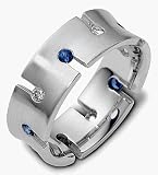Platinum Diamond and Sapphire Comfort Fit Wedding Band Ring