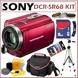 Sony DCR-SR68 80GB Hard Disk Drive Handycam® Camcorder with 60x Optical Zoom and 2.7-inch Widescreen LCD in Red + 8GB Deluxe Accessory Kit