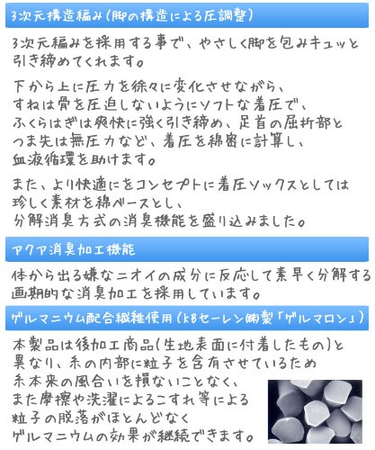 アクアウォーキング 一般医療機器取得 人間工学に基づいた新設計 消臭機能付き ゲルマニウム 3次元着圧ソックス