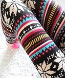 ECOSCO Women Multicolored Snow Snowflake Christmas Pattern Ankle Length Footless Pantyhose Legging thick Tight Pant One Size