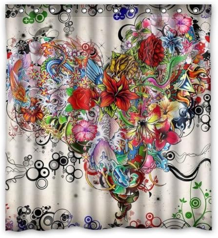 Creative Home Ideas Vintage Abstract Floral Love Heart Art Fabric Shower Curtain with Hook 66