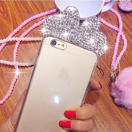 Case For iPhone 6S Yi Mei Sheng 3D Sparkling Diamond Rhinestone Ears Soft Transparent TPU Protect Phone Covers case for iPhone 6 4.7 inch (White)