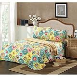 Tache 3 Piece Geo Multi Spring Flower Reversible Bedspread Quilt Set, Cal King