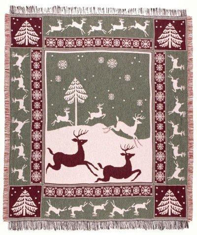 Snow Deer Reindeer Christmas Holiday Throw Blanket 50