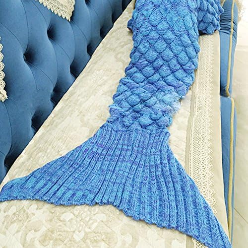Knitted Mermaid Tail Blanket Handmade Crochet Soft Sleeping Bag All Seasons Quilt Snuggle Cozy for Adults Teens 74.8"x35.4" by Annerhome (Light Blue)