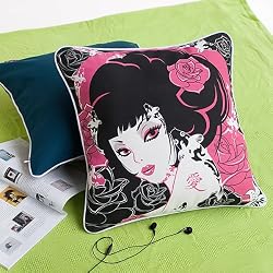 Onitiva - [Oriental Love] Cotton Decorative Pillow Cushion / Floor Cushion (19.7 by 19.7 inches)