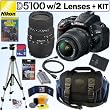 Nikon D5100 16.2MP CMOS Digital SLR Camera with 18-55mm f/3.5-5.6 AF-S DX VR Nikkor Zoom Lens and Sigma 70-300mm f/4-5.6 SLD DG Macro Lens with built in motor + 16GB Deluxe Accessory Kit