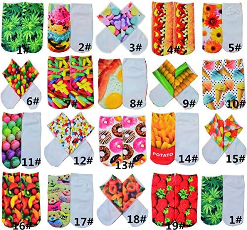 Cartoon Animals Foods&flowers 3d Printed Casual Unisex Low Cut Ankle Socks Cotton :5 Pairs