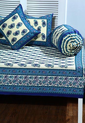 8 pcs blue colored hand block print diwan set