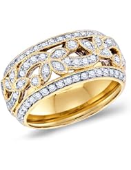 Diamond Ring Floral Leaf Design Band Right Hand Fashion 14k Yellow Gold (0.78 ct.tw)